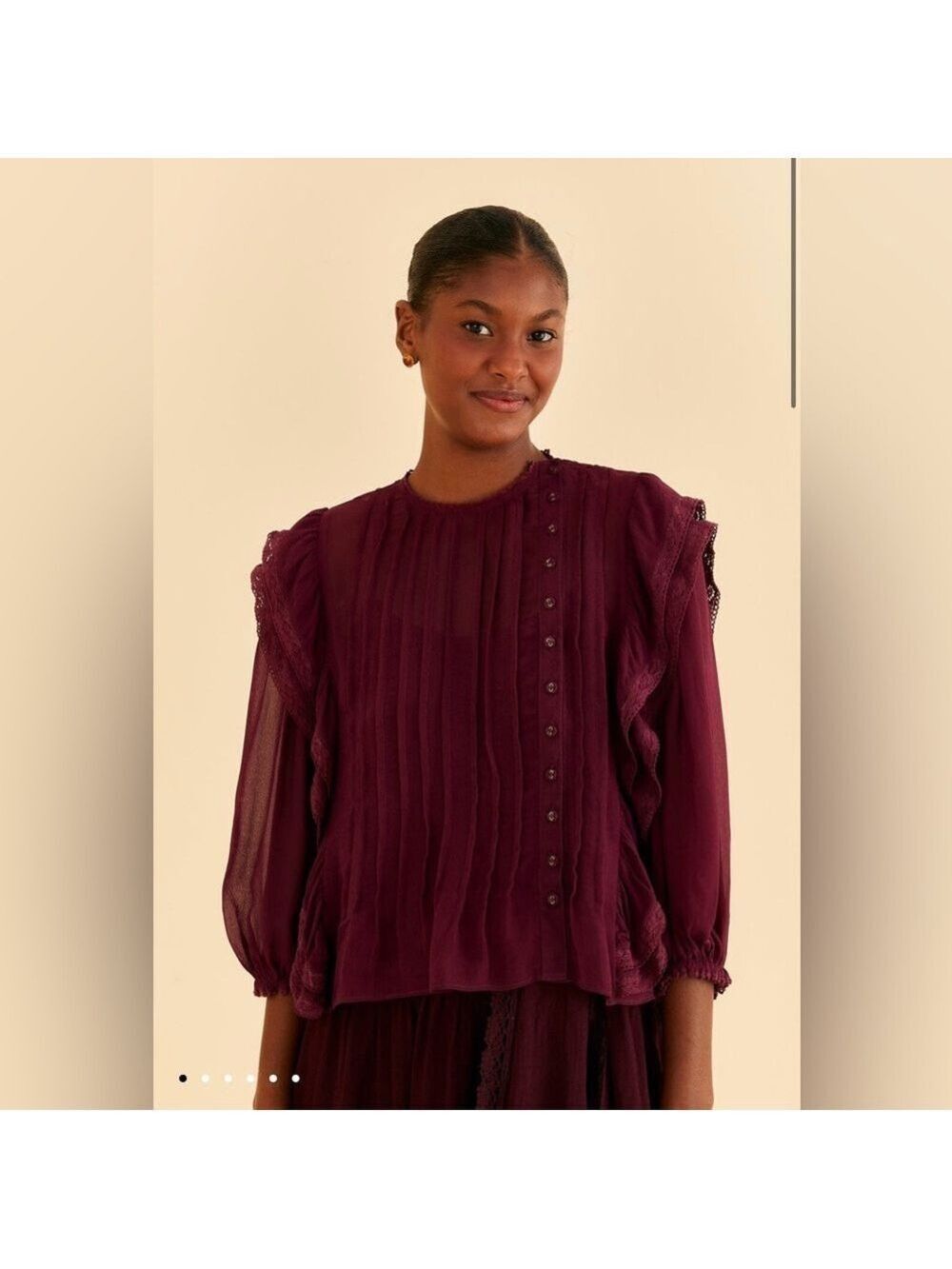 Farm Rio Burgundy Ruffle Blouse - Picture 1 of 9